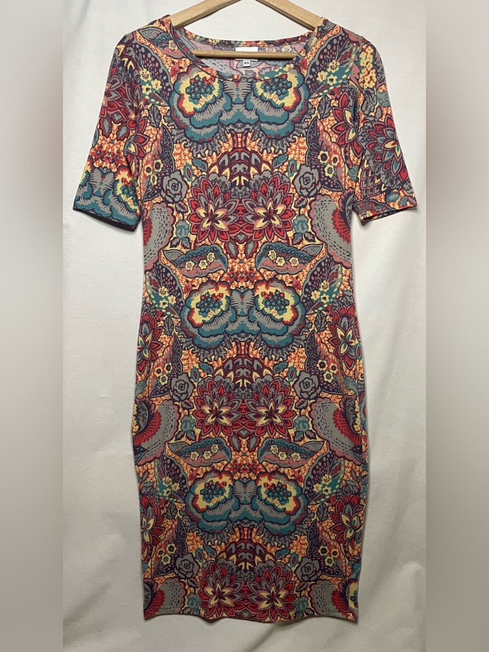 LuLaRoe Teal, Red and Yellow Floral Julia Dress